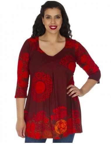 camiseta-tallas-grandes-roja-etnica-estampada