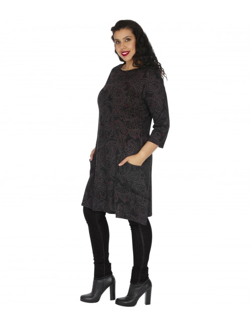 Kleid-plus-Größe-schwarz-Taschen-Midi