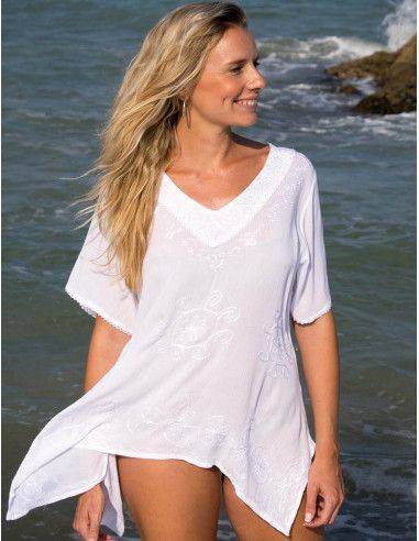 blouse-bambula-v-neck-white-beach