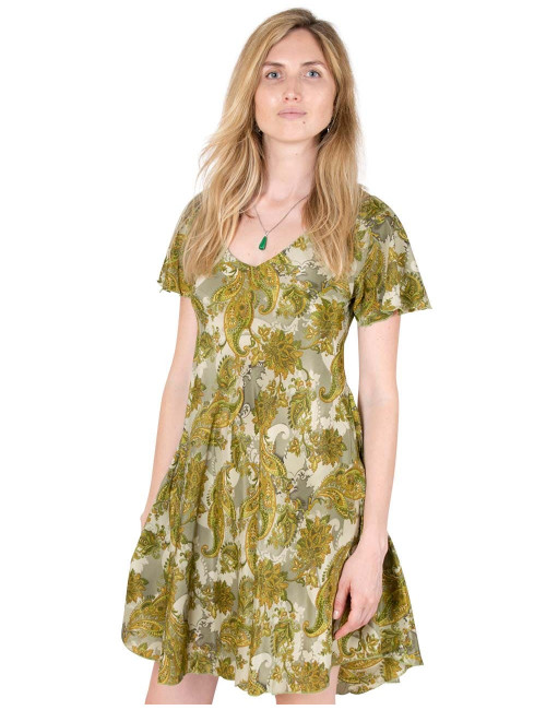 Kleid-kurz-Seide-Sommer-Ärmel-grün