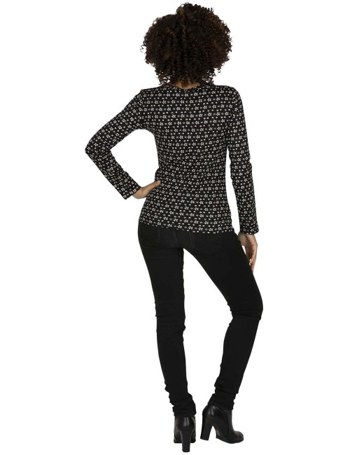 Winter-Weiß-Schwarz-Boho-Shirt
