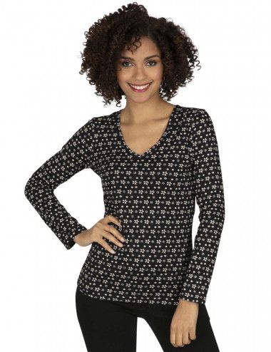 Herbst-Weiß-Schwarz-Boho-Shirt