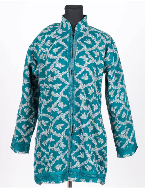 giacca-invernale-lunga-seta-hippie-celeste-modello A-XL