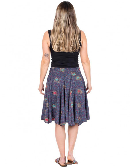 Kurzrock-Seide-bedruckt-blau-Sommer