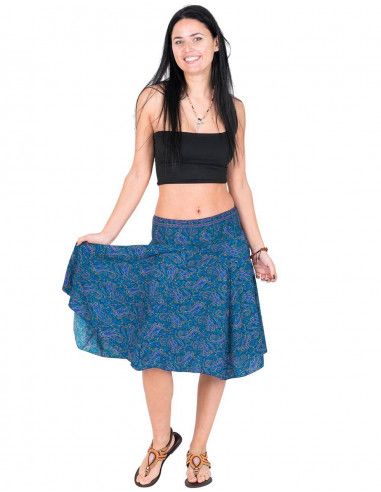 Hippie-Chic-bedruckter Seiden-Midi-Rock