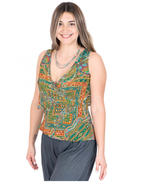 T-shirt-soie-imprimé croisé-vert
