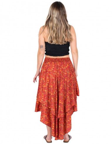 Rock-Hippie-Chic-Seide-bedruckt-Orange