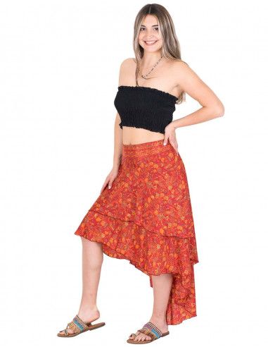 gonna-arancione-stampata-seta-boho