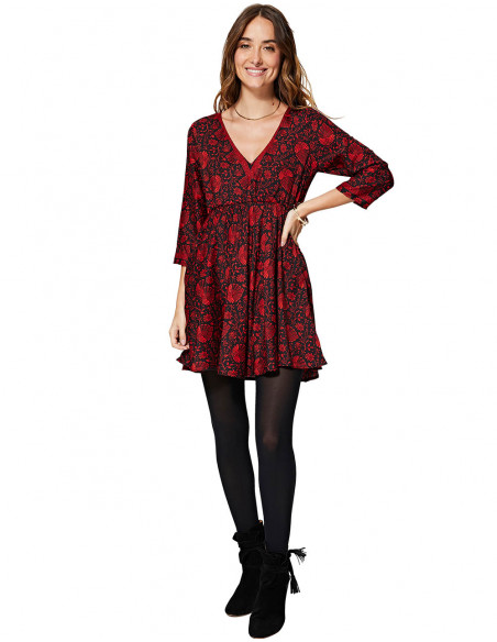 Red and Black Print Dress