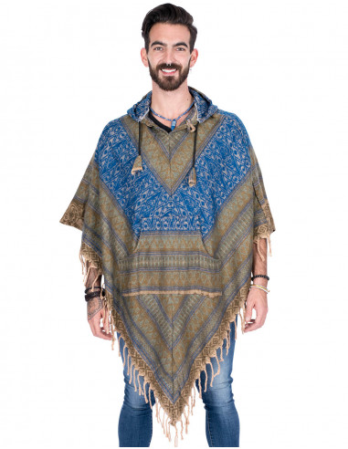 Poncho hippie en coton et laine