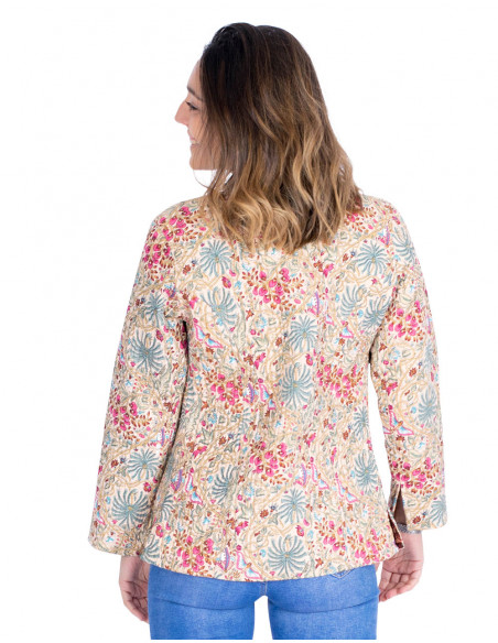 Casaco reversível de algodão Mao - Estilo hippie chique - Artesanato indiano exclusivo