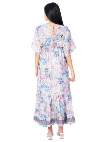 Vestido longo com estampa pastel