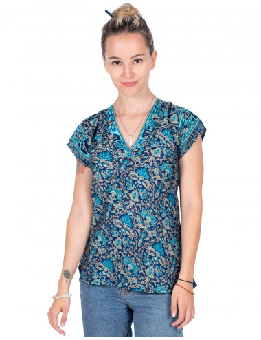 T-shirt in seta stampata Blu 2