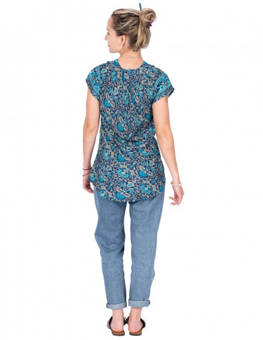 T-shirt in seta stampata Blu