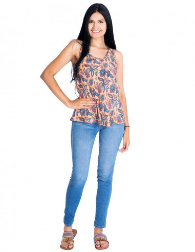 Top in seta con scollo tondo