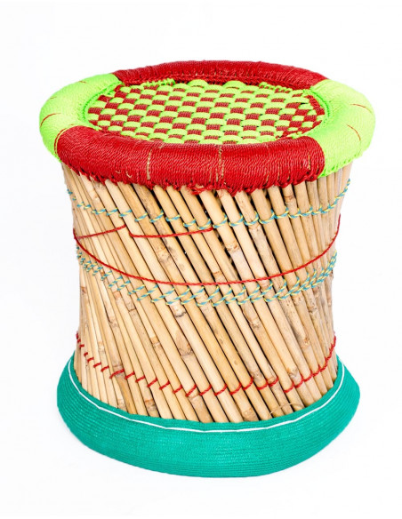 Banco de bambu trançado - Feito à mão na Índia - 40 cm de altura