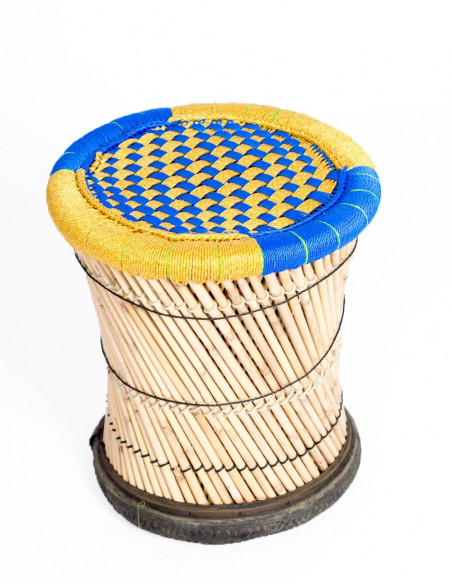 Hocker aus geflochtenem Bambus – handgefertigt in Indien – exklusiv und bequem – 40 x 39 cm