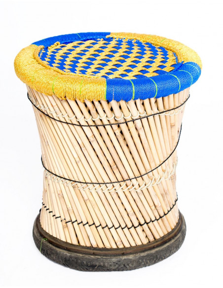 Sgabello in bambù intrecciato - Fatto a mano in India - Esclusivo e confortevole - 40x39 cm