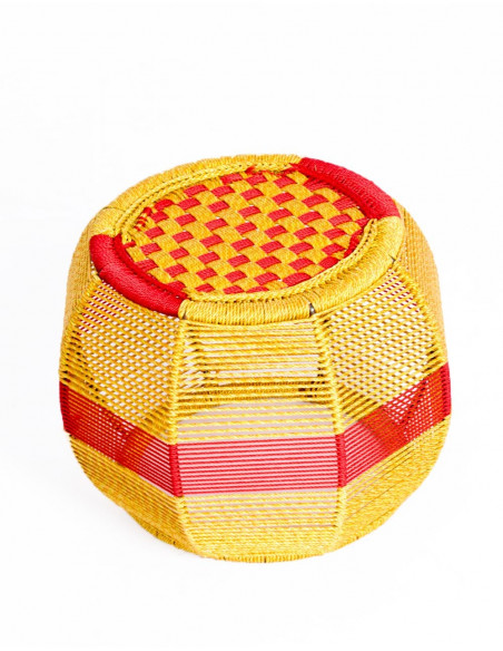 Sgabello rotondo di design fatto a mano in metallo e corda di nylon - Fatto a mano in India - 29 cm