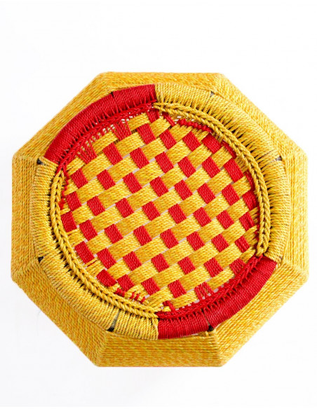 Handgefertigter runder Designerhocker aus Metall und Nylonseil - Handgefertigt in Indien - 29 cm