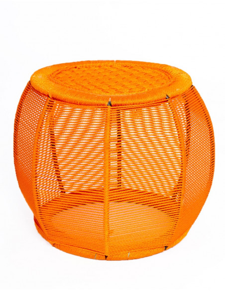 Handgefertigter runder Designerhocker aus Metall und Nylonseil - Handgefertigt in Indien - 29 cm