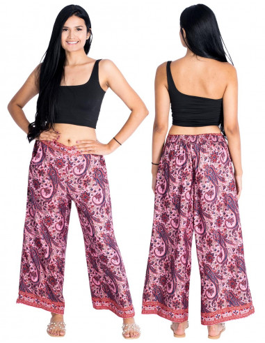 Pantalon en soie imprimé rose