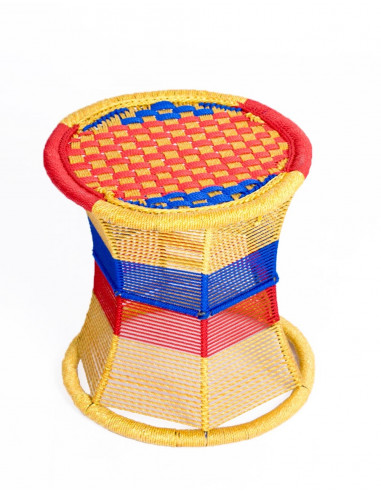 Yellow Blue and Red Metal Stool