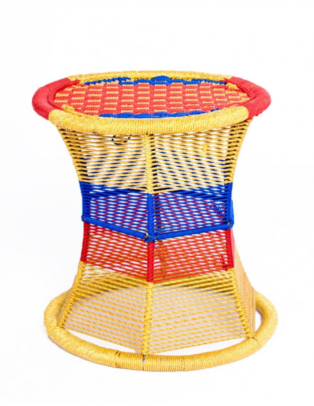 Tabouret en métal fabriqué à la main en Inde - Design unique avec corde en nylon - 36x35 cm