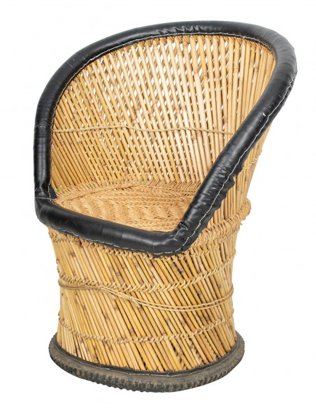 Fauteuil individuel en jute avec détails en similicuir : artisanat indien, confort exclusif
