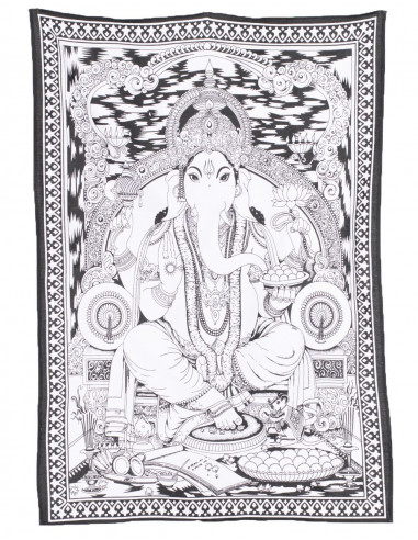 Schwarz-weißer Ganesha-Wandteppich