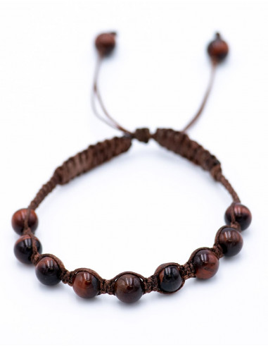 Pulseira de macramê com pedra olho de tigre