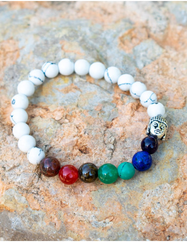 Bracelet en pierre minérale Howlite avec Bouddha