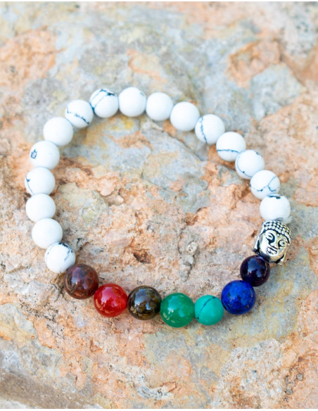 Pulseira de pedra mineral Howlite com Buda