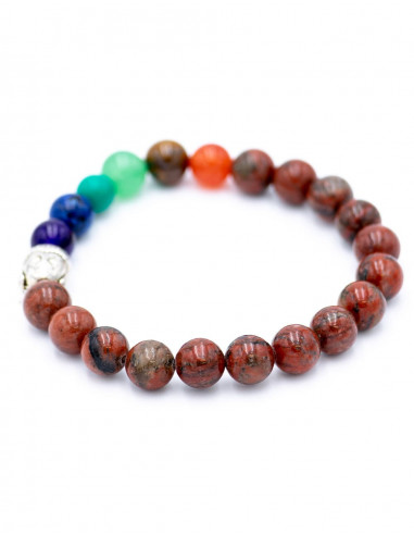 Pulseira Jasper Vermelho com 7 Chakras e Buda
