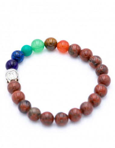 Bracelet Jaspe Rouge avec 7 Chakras et Bouddha