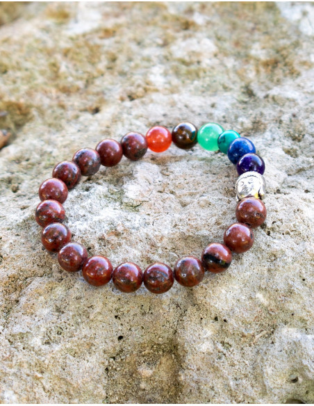 Red Jasper Bracelet with 7 Chakras and Buddha