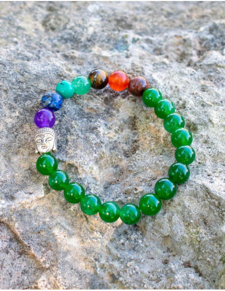Bracciale in diaspro minerale verde con testa di Buddha