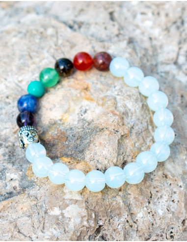 Bracciale in pietra opalite con 7 chakra e Buddha