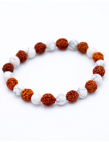 Pulseira Rudraksha e Howlita