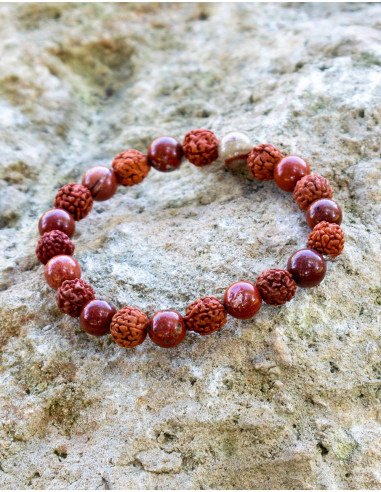 pulsera-piedra-mineral-jaspe-rojo-y-rudraksha