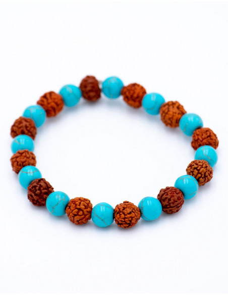 Bracciale combinato Rudraksha e turchese