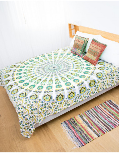 Tapisserie ou Couvre-Lit Mandala Tons Verts