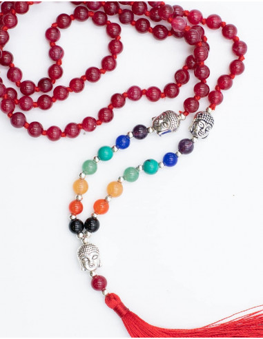Tibet Pink Jade Rosary 7 Chakras