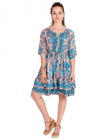 vestido-corto-seda-salmon-boho-style