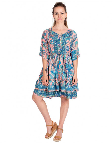 vestido-corto-seda-salmon-boho-style