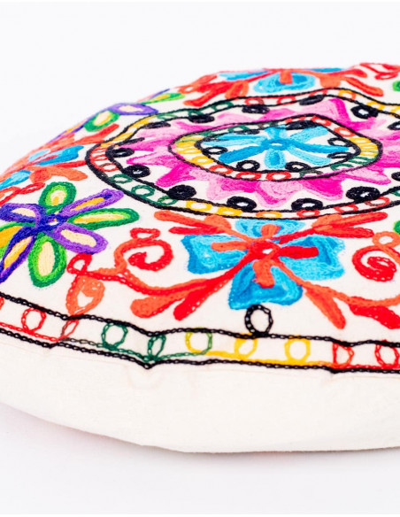 Housse de coussin ronde brodée