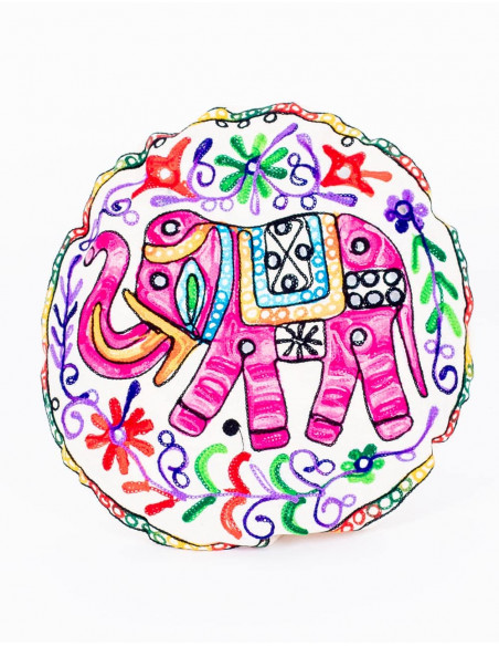 Housse de coussin éléphant brodé