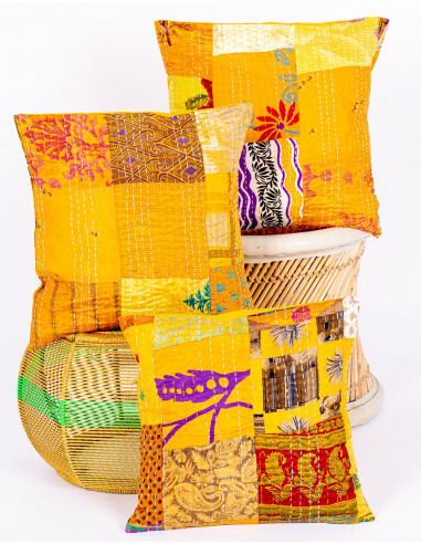 Yellow Cushion Cover with Threads