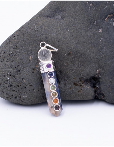 Pendentif Pierre Minérale avec 7 Chakras