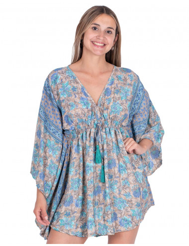 vestido-corto-mangas-murcielago-estampado-flores 2